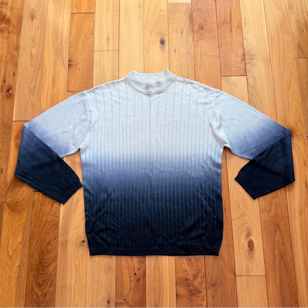 Vintage Ombre Metallic Rib-Knit Sweater Crewneck Grey Navy Men's Size L